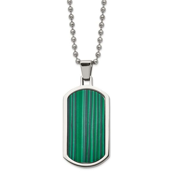 Men's Stainless Steel & Malachite Inlay Dog Tag Necklace 22 Inch